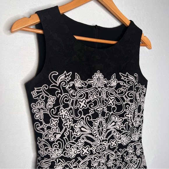 Floral Embroidered Black & White Sleeveless Dress. Size Small. - Picture 4 of 12